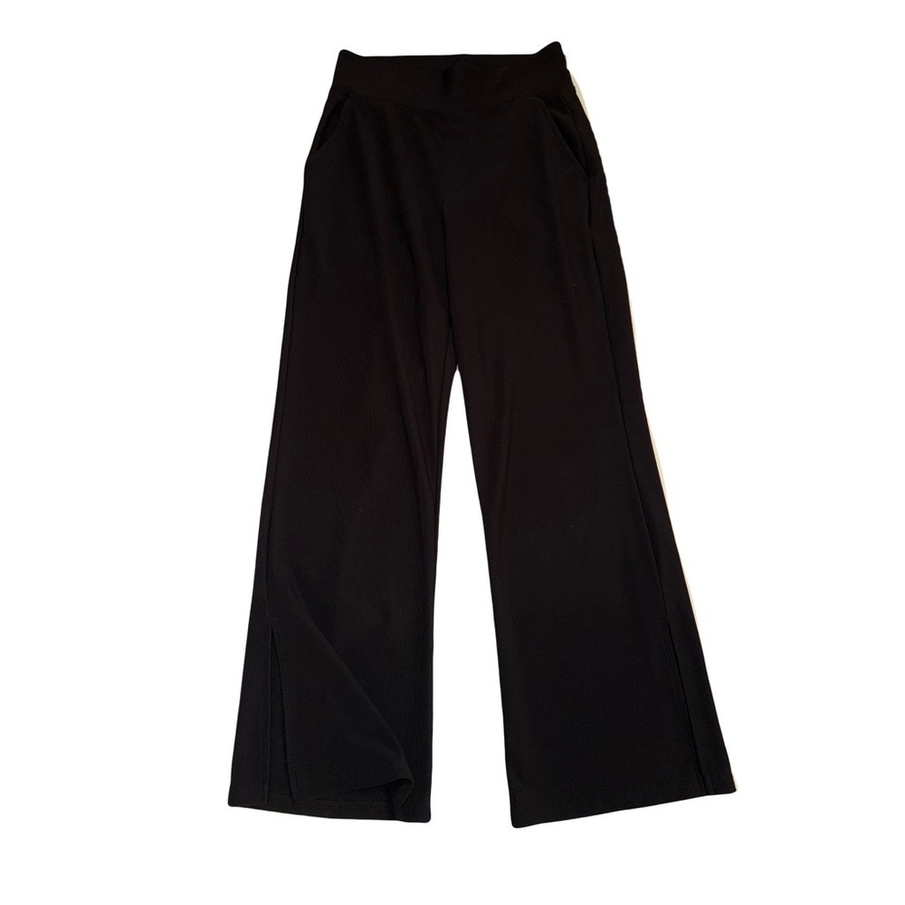 Move Theology Rib Side Slit Pants Womens M Black Deluxe Rib High Waist Wide Leg